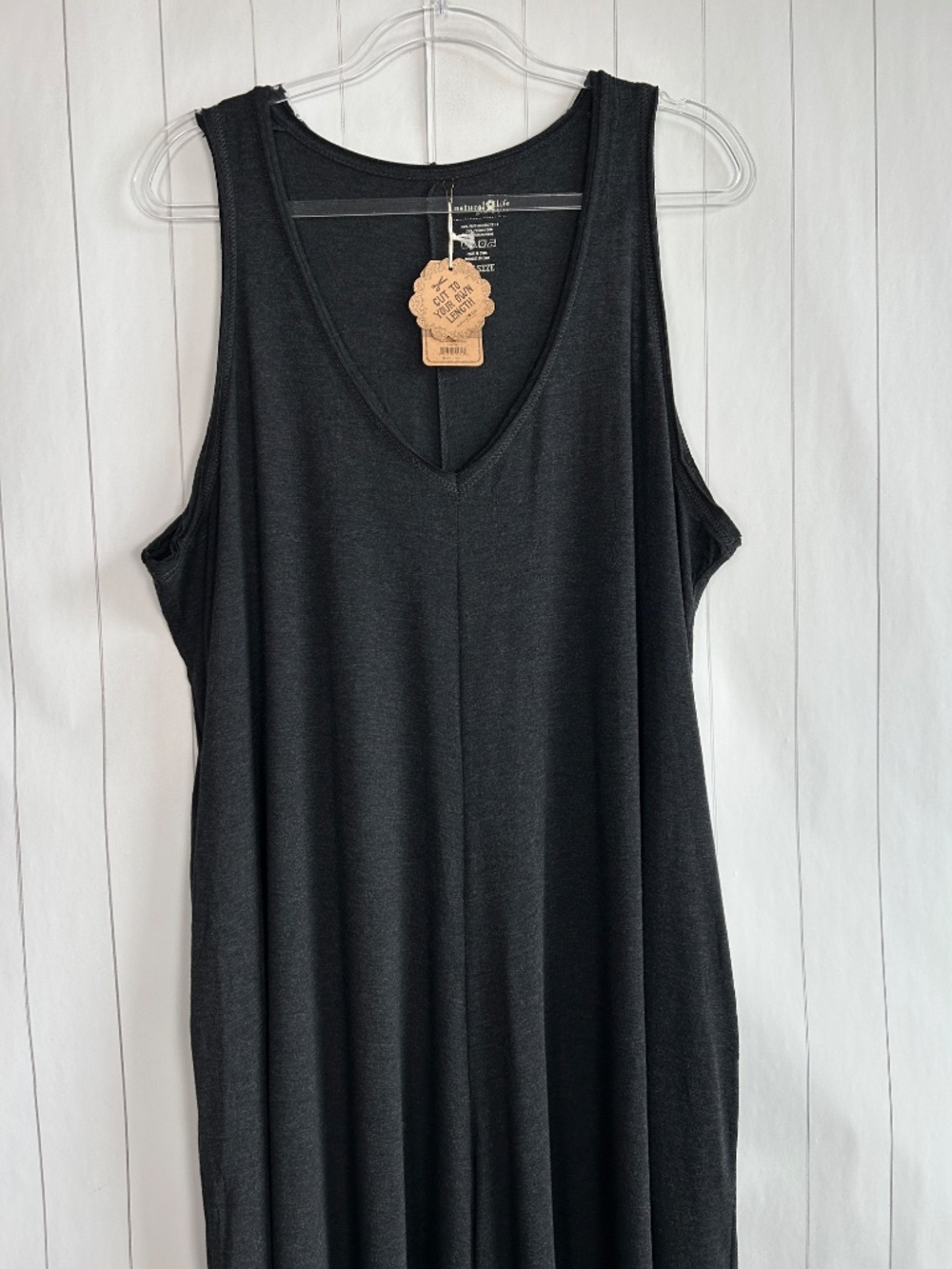 Natural Life one size jumpsuit dark gray loungewear wide leg v-neck pockets NEW - Picture 2 of 9